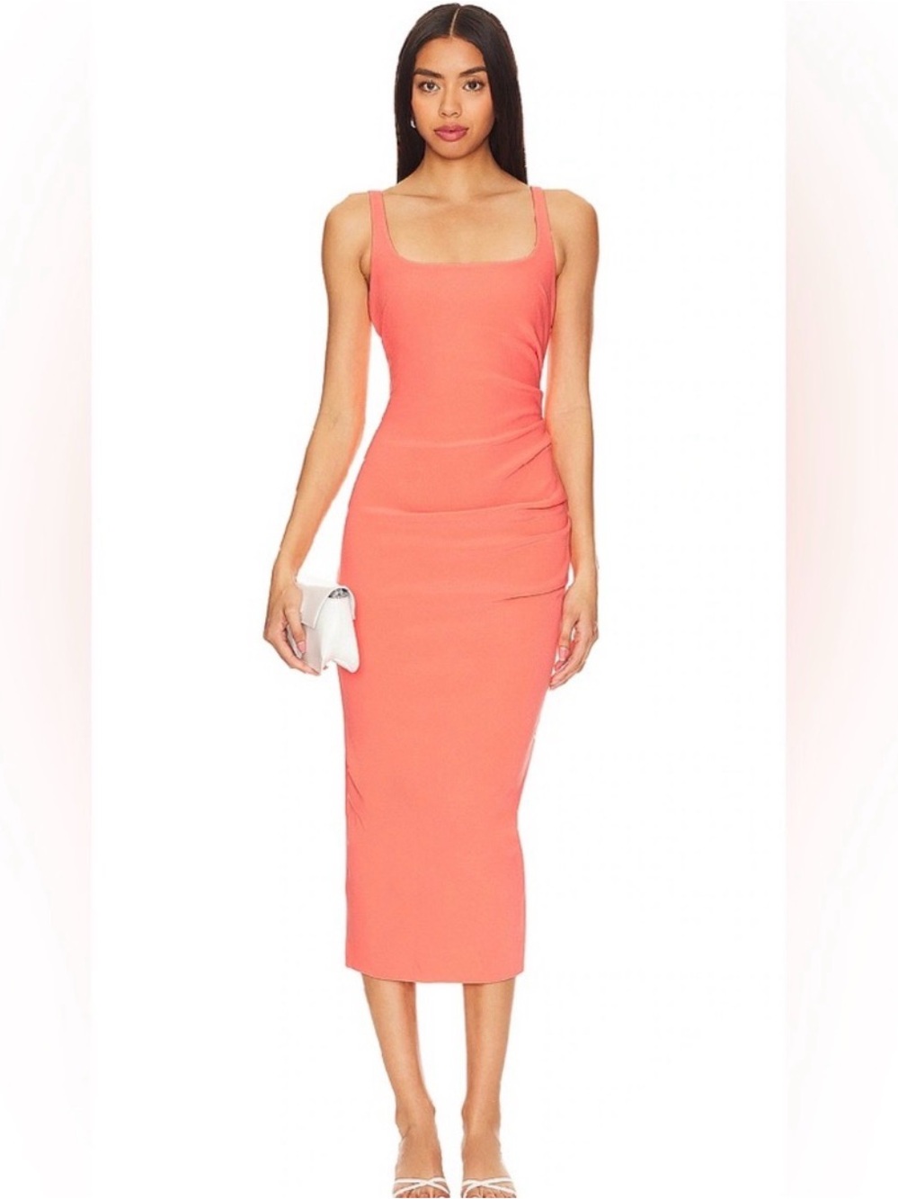 NWT Bec + Bridge Karina Tuck Midi Dress in Coral sz 4 (US) *minor flaw*